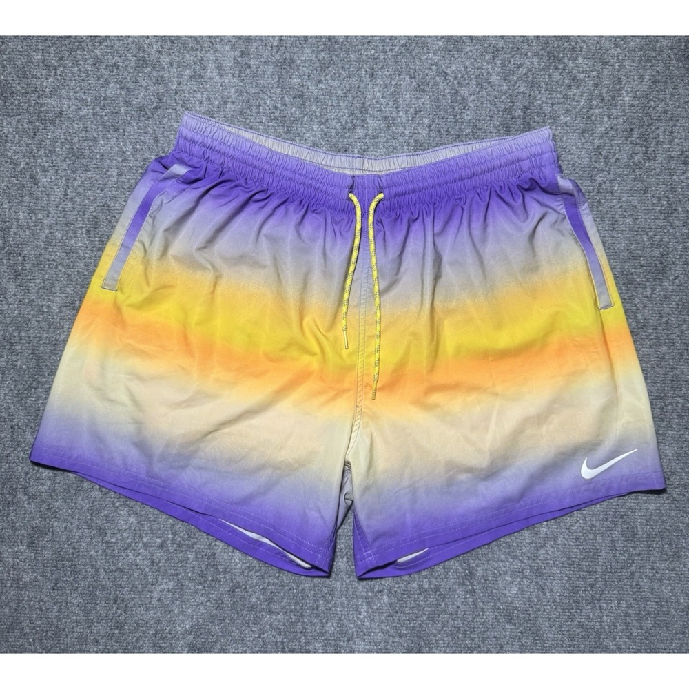 Nike Swim Athletic Shorts Horizon Stripe Purple Yellow Men Size XL Lined 717384